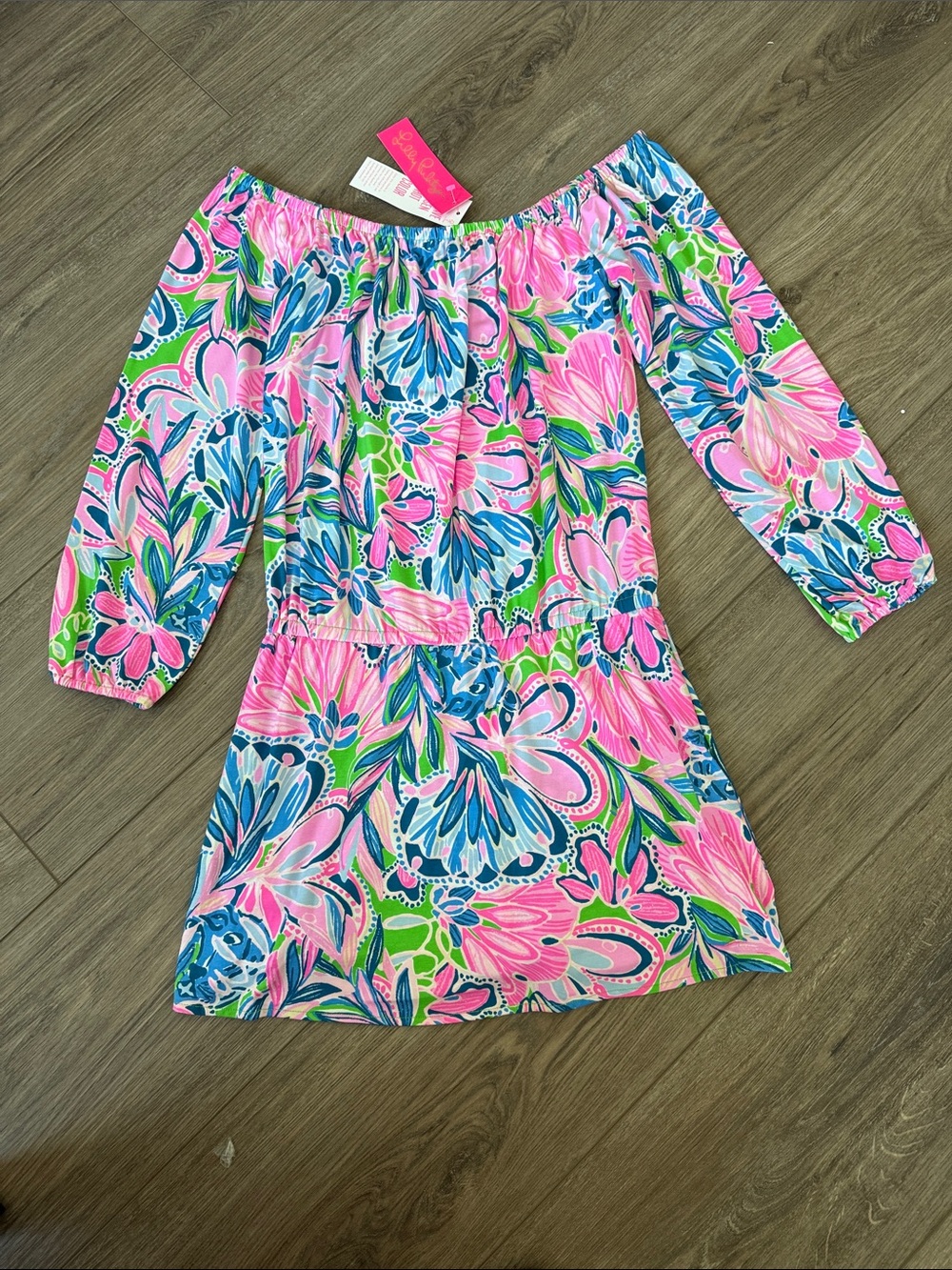 Lilly Pulitzer Strapless Floral Dress in Pink, Blue & Green